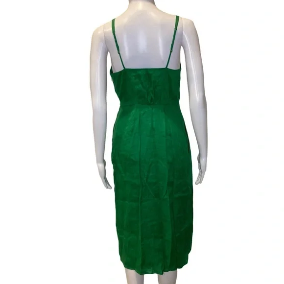 NWT Reiss Emerald Green Esme Linen Tie Side Midi Dress - Sz 2 - Picture 3 of 10